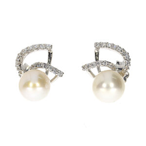 עגילי פנינה משובץ צמוד